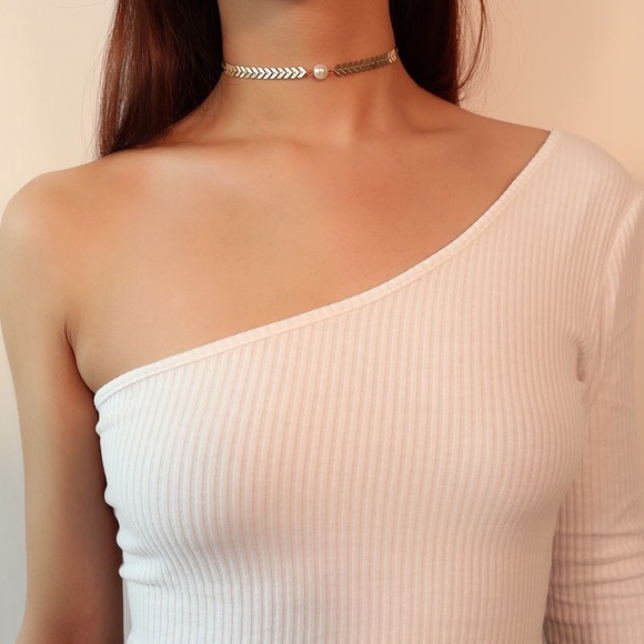 LAST Gold Pearl Minimalist Chain Choker / Necklace - Picture 2 of 4